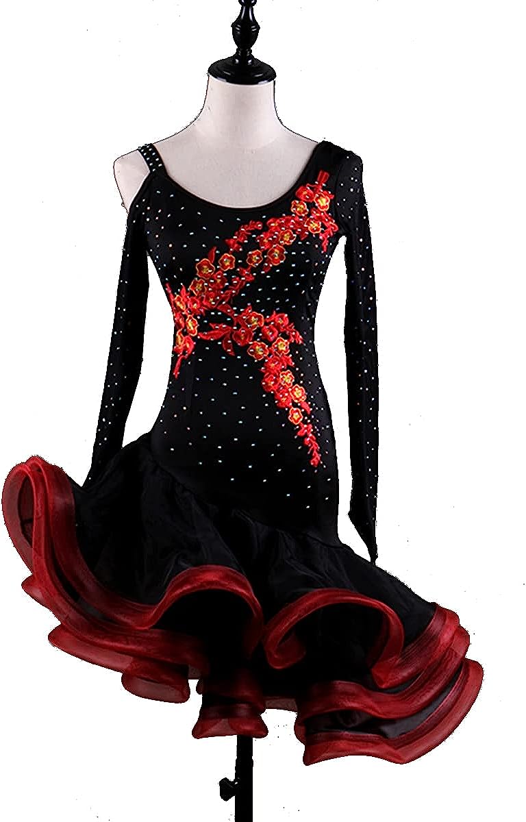 Latin Dance Dresses Women Ballroom Salsa Samba Costume Crew Neck Long Sleeves Latin Competition Dress