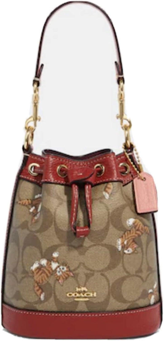 Mini Dempsey Bucket Bag in Signature Canvas With Dancing Kitten Print