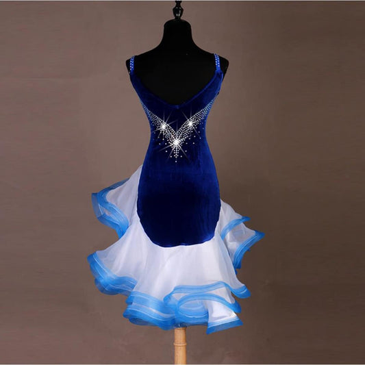 Women Halterneck Latin Dance Dresses Sling Rhinestones Latin Competition Dress Ballroom Salsa Samba Tutu Skirt