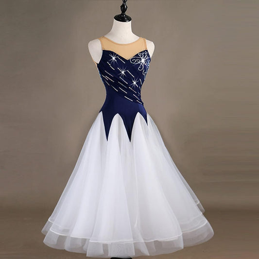 White Ballroom Dance Dress for Women Sleeveless National Standard Dance Summer Modern Waltz Dress Performance Costume