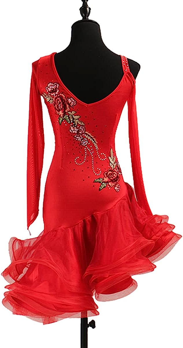 Women Latin Dance Dresses Tutu Skirt Latin Competition Dress Off Shoulder Embroidery Ballroom Salsa Samba Skirt