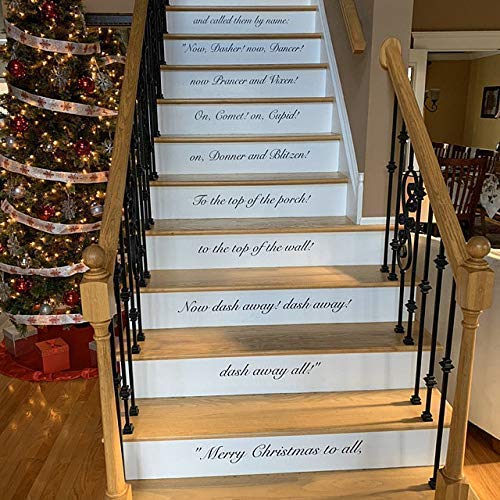 the Night Before Christmas Stair Riser Decals Xmas Staircase Steps Stickers Holiday Stairway Decor Removable Vinyl 12Pcs/Set Over 30 Colors To Choose From