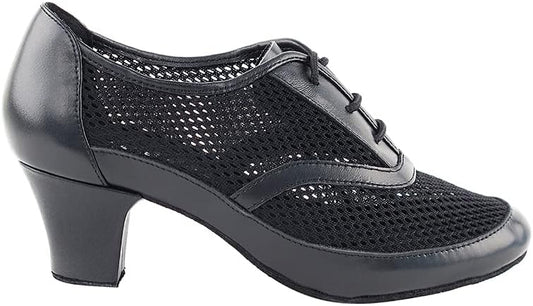 Comfortable Ladies Latin, Salsa Ballroom Practice Dance Shoes - CD1108 Black Leather 2-inch Heel & Shoe Bag