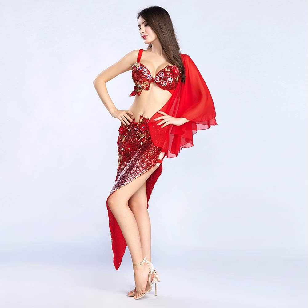 Belly Dancer Costume for Women Belly Dancing Skirt Sequin Sexy Belly Dance Bra and Shawl Carnival Outfit