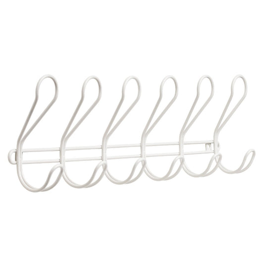 DOLWLM6-W-R, Dolen Wall Mounted Hook Rail / Rack, with 6 Coat and Hat Hooks, in White