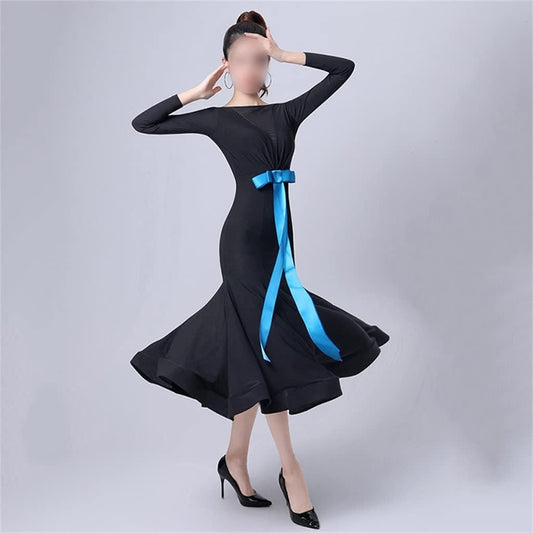 Ballroom Dance Dresses Women Waltz Dress Performance Standard Ballroom Clothes Costumes Long Dress (Color : A, Size : XXL Code)