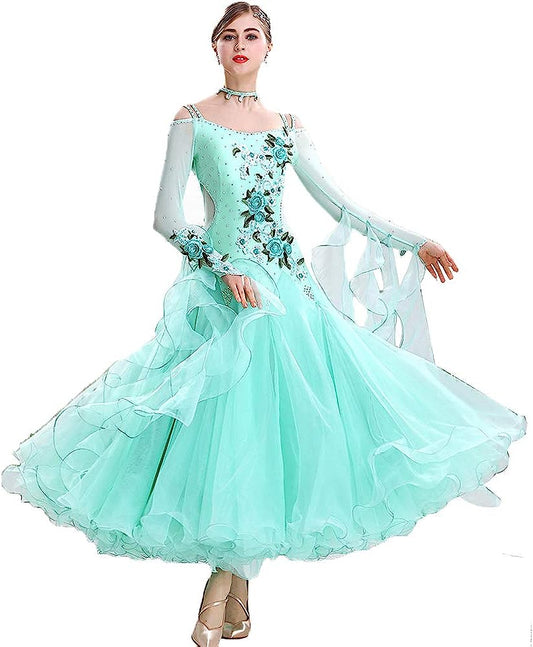 Professional National Standard Ballroom Dance Competition Dresses Embroidered Waltz Dance Performance Costume