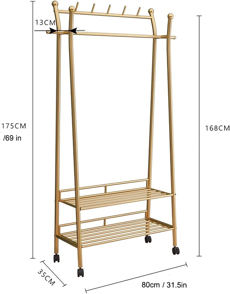Gold Clothing Racks for Hanging Clothes, Heavy Duty Garment Rack, Rolling Clothes Rack with Storage Shelf on Wheels, Organizer Closet, Golden(31.5in)