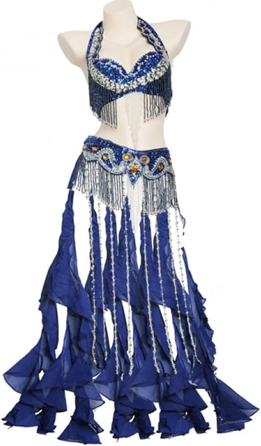 Women Belly Belly Carnival Dance Dress Professional Indian Bollywood Halloween Bra and Belt Mermaid Costume 2-Piece
