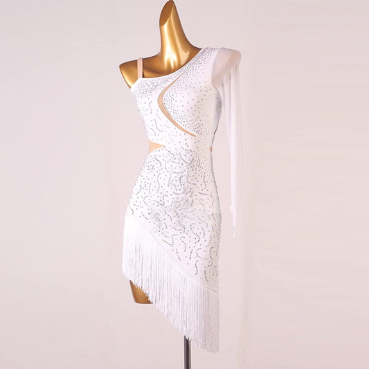 Fringe Latin Dance Dresses for Women White Latin Competition Dress Ballroom Backless Salsa Samba Rumba ChaCha Costume