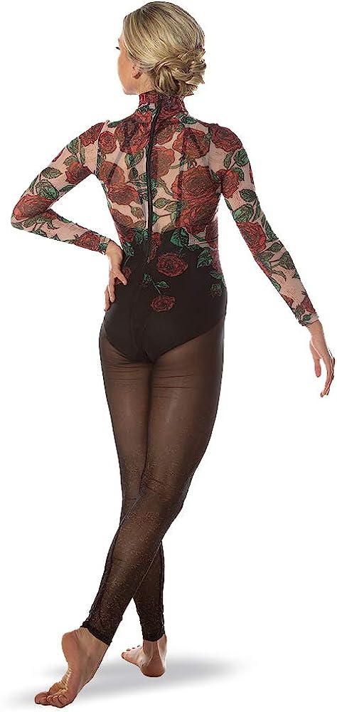 Rose Floral Graphic Mesh Unitard Bodysuit