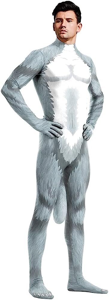 Cosplay Zentai Bodysuit 3D printed Animal Men's long-sleeved Halloween Party Fullbody Catsuit Costume