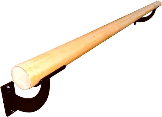 Ballet Barre One Solid Bar 6 FT Long 2.0” Diameter, For Kids and Adults Home/Studio Ballet Training Bar Wood Barre, Includes Open Brackets Wall Mounted Black Set, Dance Stretch Bar, Dancing/Stretching