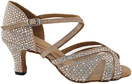 Ladies Latin, Salsa, Rhythm Ballroom Dance Shoes Crystal Collection 3036Bling 2.5 inch Low Heel & Foldable Shoe Brush