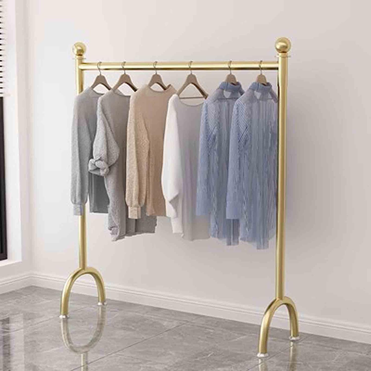Portable Standing Clothes Rack,Gold,Modern Rolling Garment Rack,Design Unique,with Non Slip Beads,Simple Coat Hanger Rack, Hanging Coats,Skirts,Shirts(Size:100x120cm)