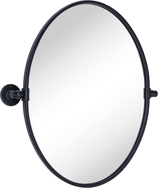 Oval Black Metal Pivot Bathroom Vanity Mirror Tilting Vanity Mirrors for Wall 19 x 24''