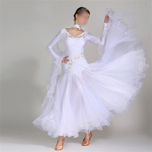 Costumes Ballroom Dance Dress for Women Competition Dresses Standard Dancing Clothes Long Sleeve (Color : A, Size : XXL Code)