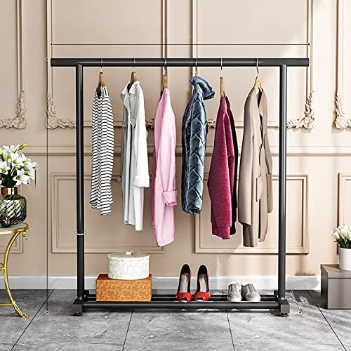 Metal Clothes Rack Garment Rack Stand, Clothing Closet Rack with Wheels, Portable Frame Rolling Clothing Coat Organizer Rack with Bottom Rack, 150×140cm (Color : Black, 120x135cm)