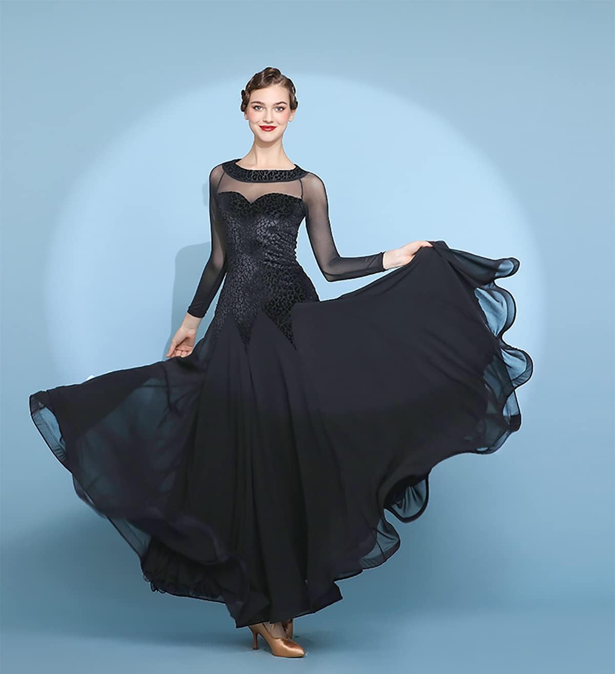 Women Special Neck Design Long Modern Smooth Waltz Standard Ballroom Dancing Dresses for Foxtrot Flamenco Dance