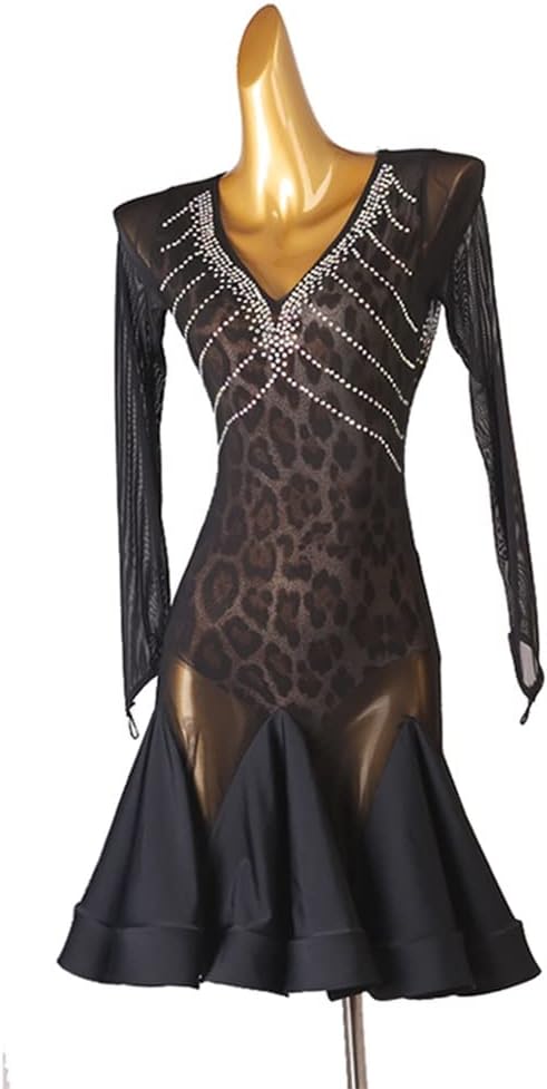 Figure Skating Dress Fringe Latin Dance Dress, Competition Latin Dress,Latin Stage Competition Costumes (Color : Black, Size : XXL)