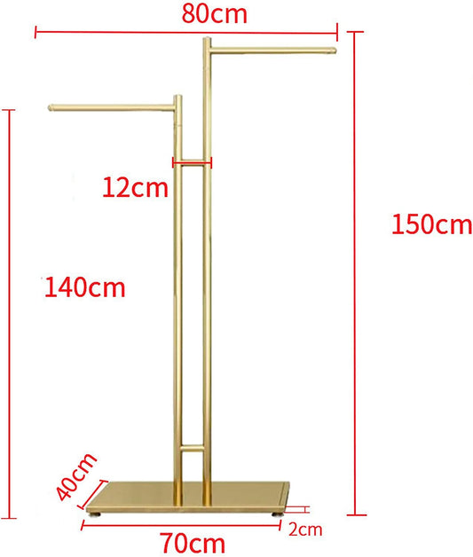 Freestanding Clothing Store Display Stands Garment Rack, Retail Clothes Hanger Entrance Porch Organization Hanging Rod,Creative Gold 2-Way Suit Shirt Clothing Rack for Boutique/Laundry