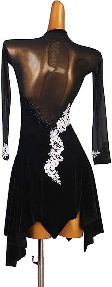 Women's Performance Latin Dance Dress Appliques Crystals Rhinestones Long Sleeve Spandex