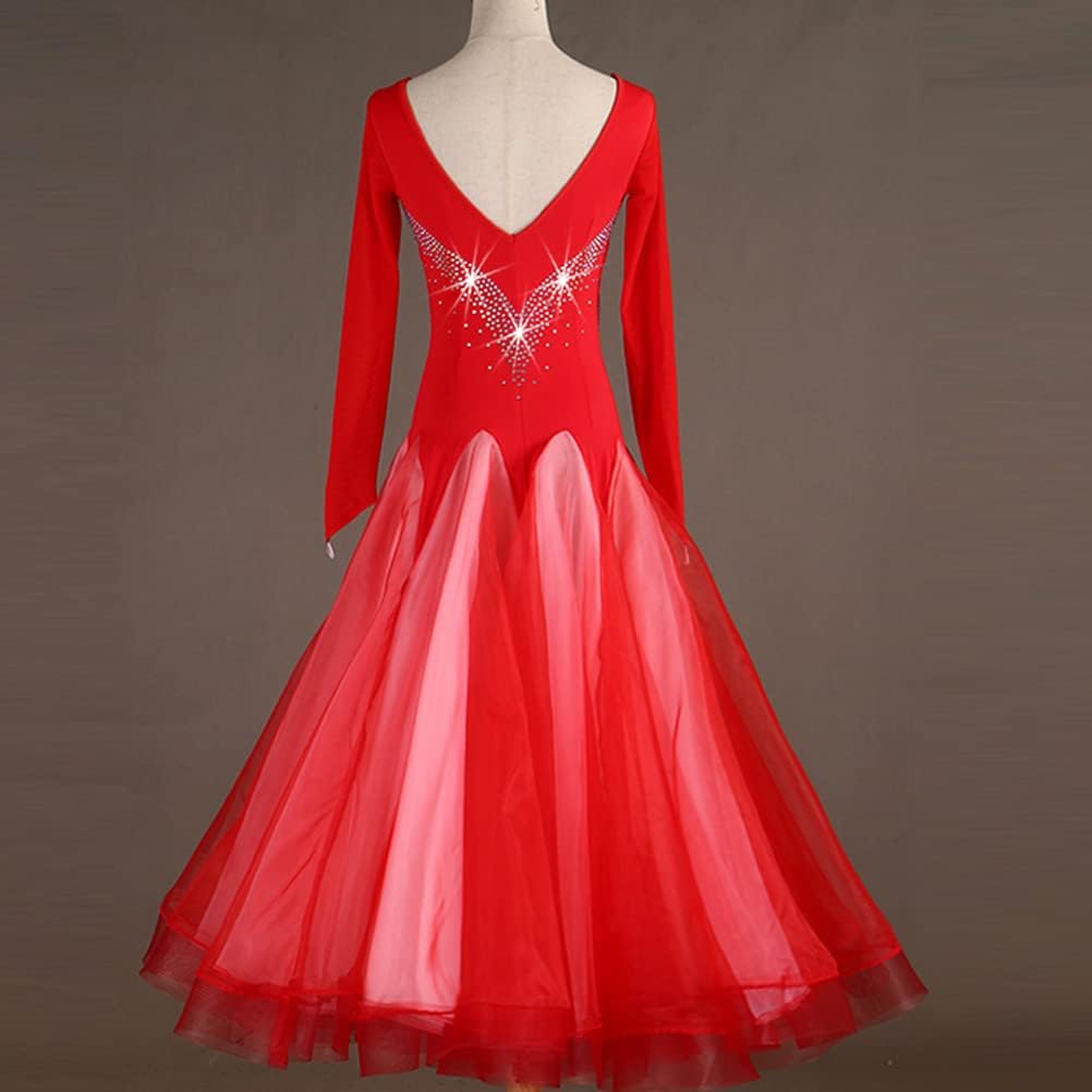 V Neck Ballroom Dance Performance Dresses for Women Mesh Waltz Dancing Costume Professional Salsa Tango Dance Outfit