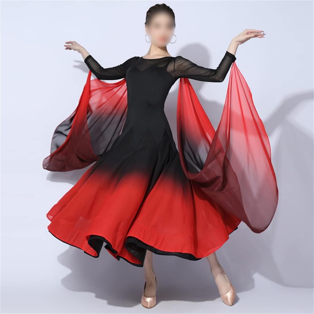 Ballroom Dance Competition Dress Women Long Sleeves Dance Costumes National Standard Waltz Dress (Color : D, Size : M Code)