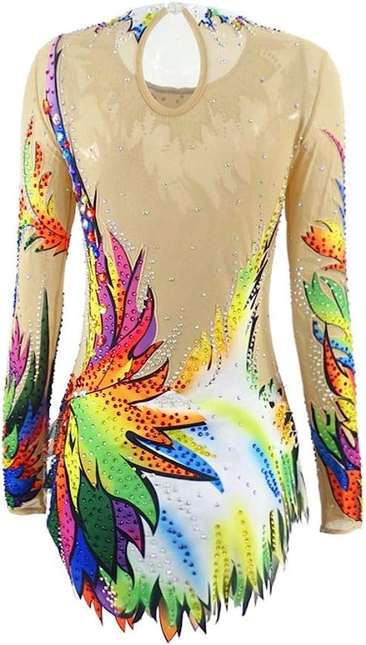 Women's Kids Artistic Leotards Long Sleeves Velvet Gymnastics Stage Handmade