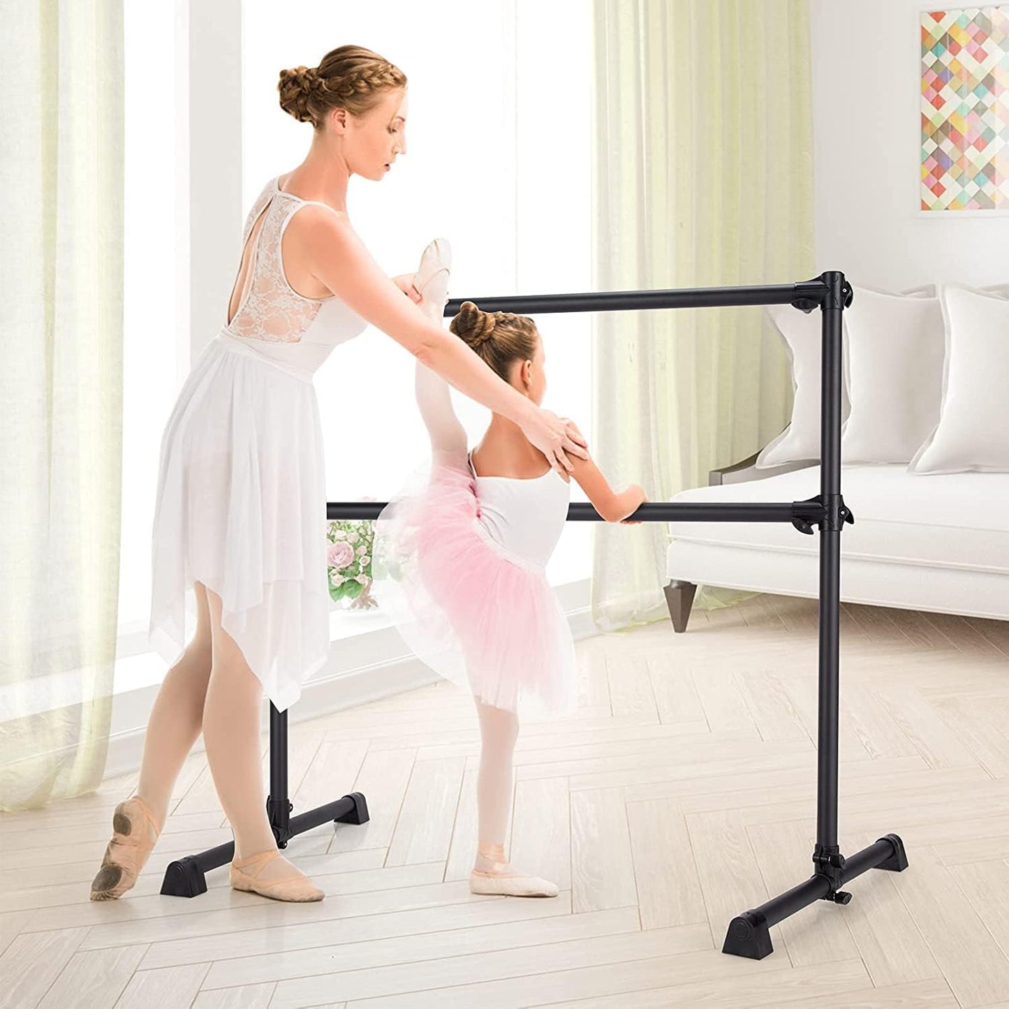Portable Ballet Barre, 4FT Adjustable Double Freestanding Ballet Bar w/Anti-Skid Pad, Stable Base, Heavy-Duty Dancing Stretching Bar for Home, Fitness, Ballet