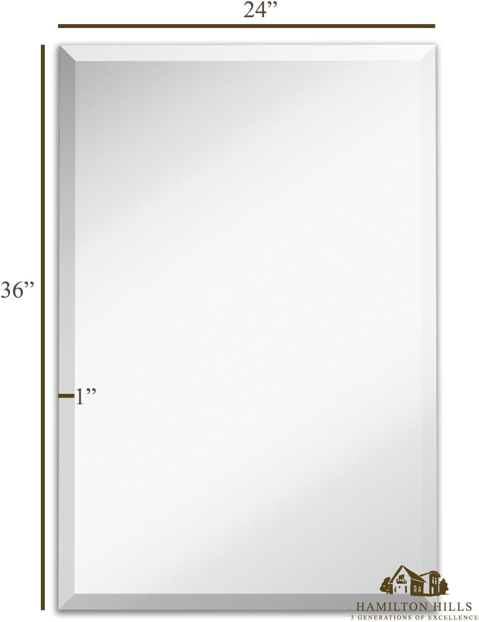 24x36-Inch Frameless Rectangular Mirror - Beveled Bathroom Mirrors for Wall - Large Polished Glass Core Back Vanity Mirror - Hanging Horizontally or Vertically