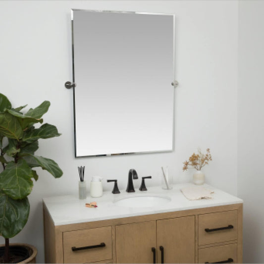 30x40 inch Frameless Pivot Mirrors for Bathrooms with Polished Chrome Rounded Wall Brackets | Rectangular Tilting & Farmhouse Wall-Mounted Vanity | Brushed Nickel Mirror for Hanging