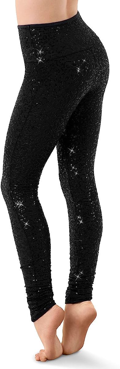 Leggings Girls Pants for Dance Sequin High Rise Bottoms Black Child