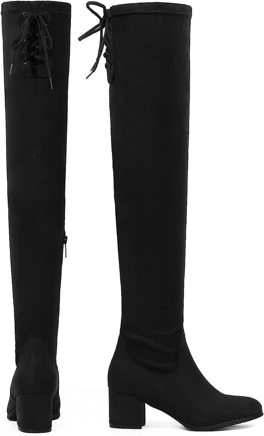 Women's Over The Knee Thigh High Chunky Heel Boots Long Stretch Sexy Fall Boots