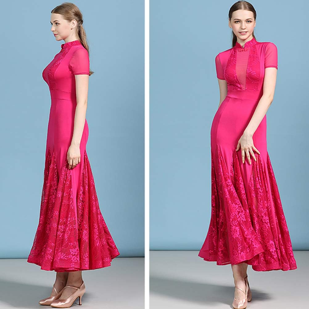 Lace Standard Ballroom Dresses for Women Short Sleeve Foxtrot Waltz Da – Dance Wear Fashion