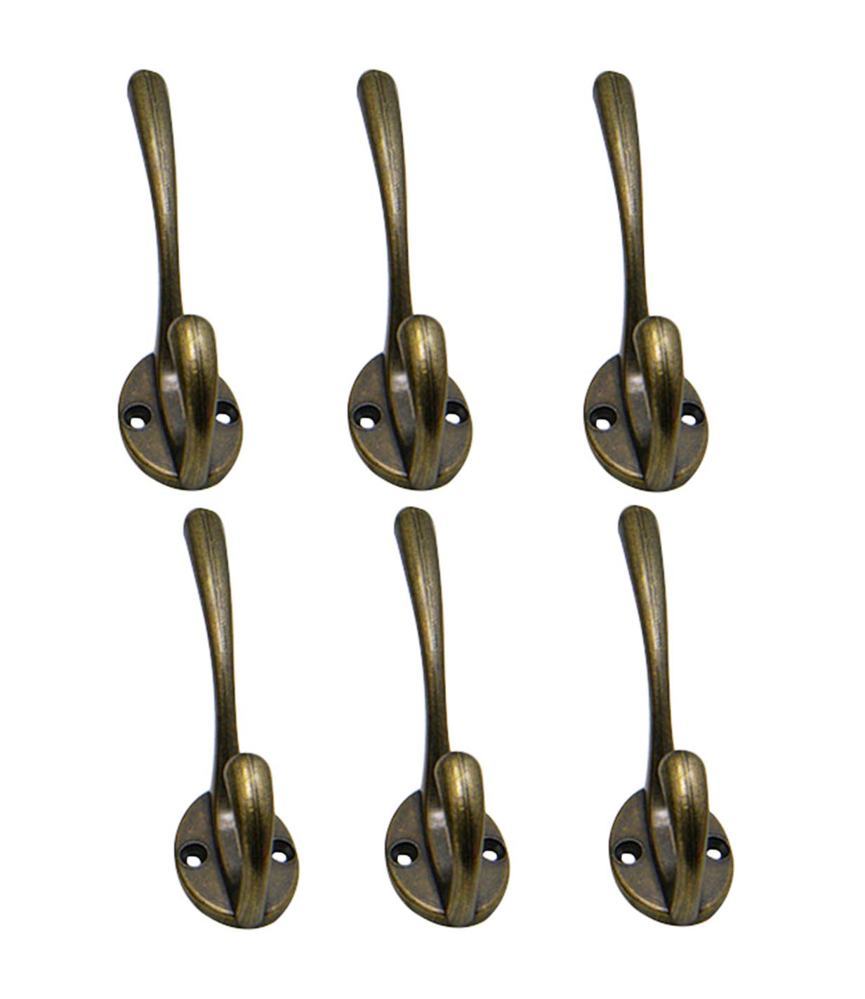 6 Pack Antique Scroll Coat Hooks Old Bronze Wall Mount (Screws Included) Double Prong Hat Hook Hanger for Closet Door Wall Hanging