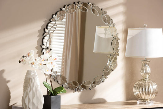 Luiza Modern and Contemporary Silver Finished Round Petal Leaf Accent Wall Mirror