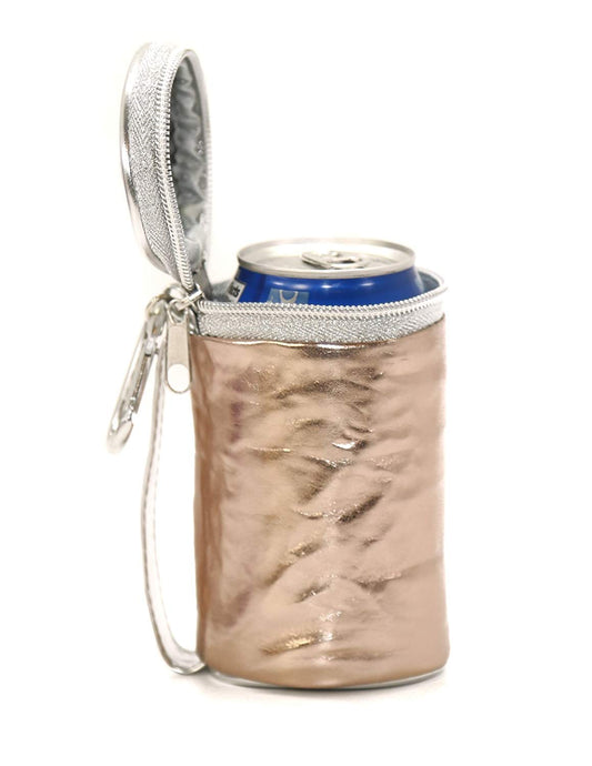 Sidekick Koolzie: METALLIC ROSE GOLD FOIL | Single Concealable Can Cooler with zipper lid, Coolzie, Beverage Holder