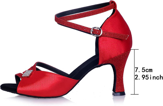 Open Toe Latin Dance Shoes Women's Flared Heel Sandals Suede Sole Tango Salsa Modern Ballroom Dance Shoes with Buckle