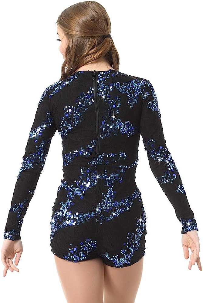 Sequin Stretch Lace Biketard Unitard Leotard Dance Womens & Girls