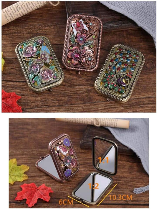 Portable Pocket Makeup Mirror,Pocket Mirror,Portable Foldable Compact Makeup Mirror,Vintage Travel Pocket Mirror Compact Handbag Mirror Mini Purse #15
