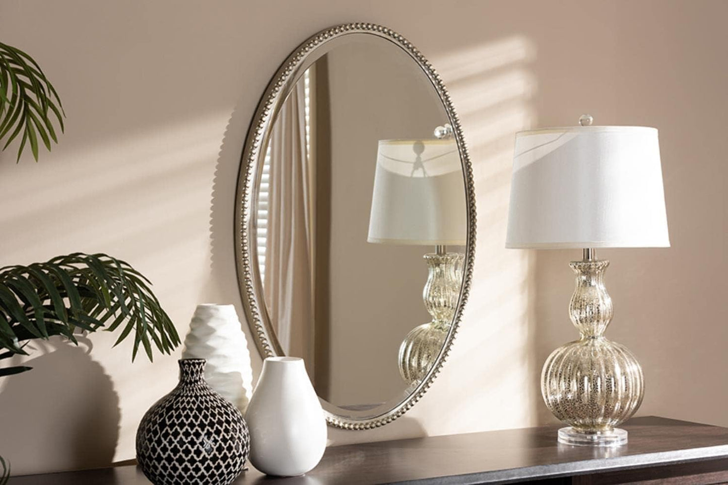 Oval Decorative Wall Mirror in Silver