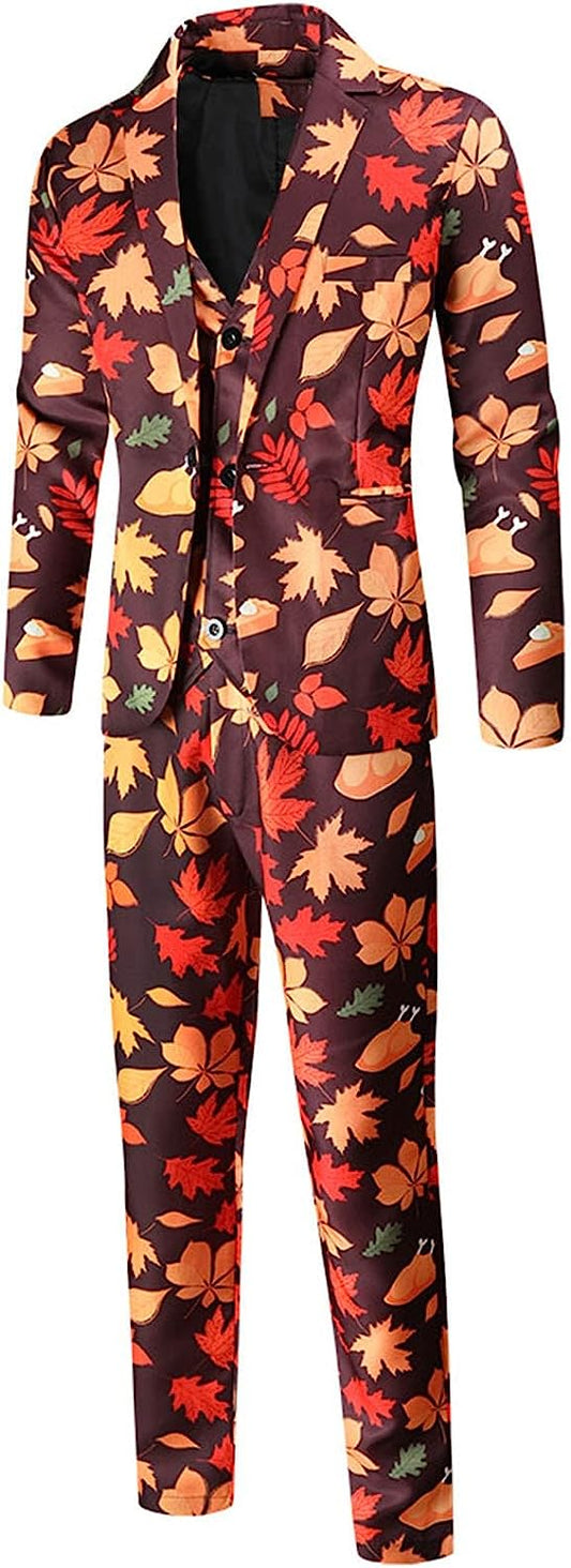 Mens Fashion Casual Comfortable Printed Coat Vest Pants Set of Three Pieces Suit Mens Ballet Suit