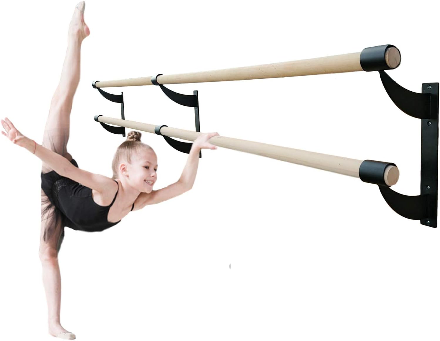 Ballet Barre 12 FT Long Double Wooden Bar Black 2.0” Diameter - Wall Mount Ballet Barre Fixed Height for Home or Studio Ballet Bar - Dance Bar, Stretch Bar, Dancing/Stretching