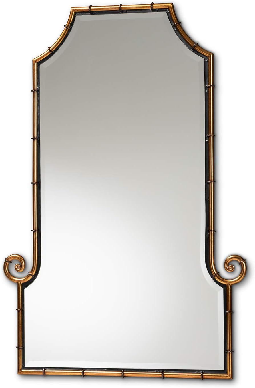 Glamourous Hollywood Regency Style Gold Finished Metal Bamboo Inspired Accent Wall Mirror