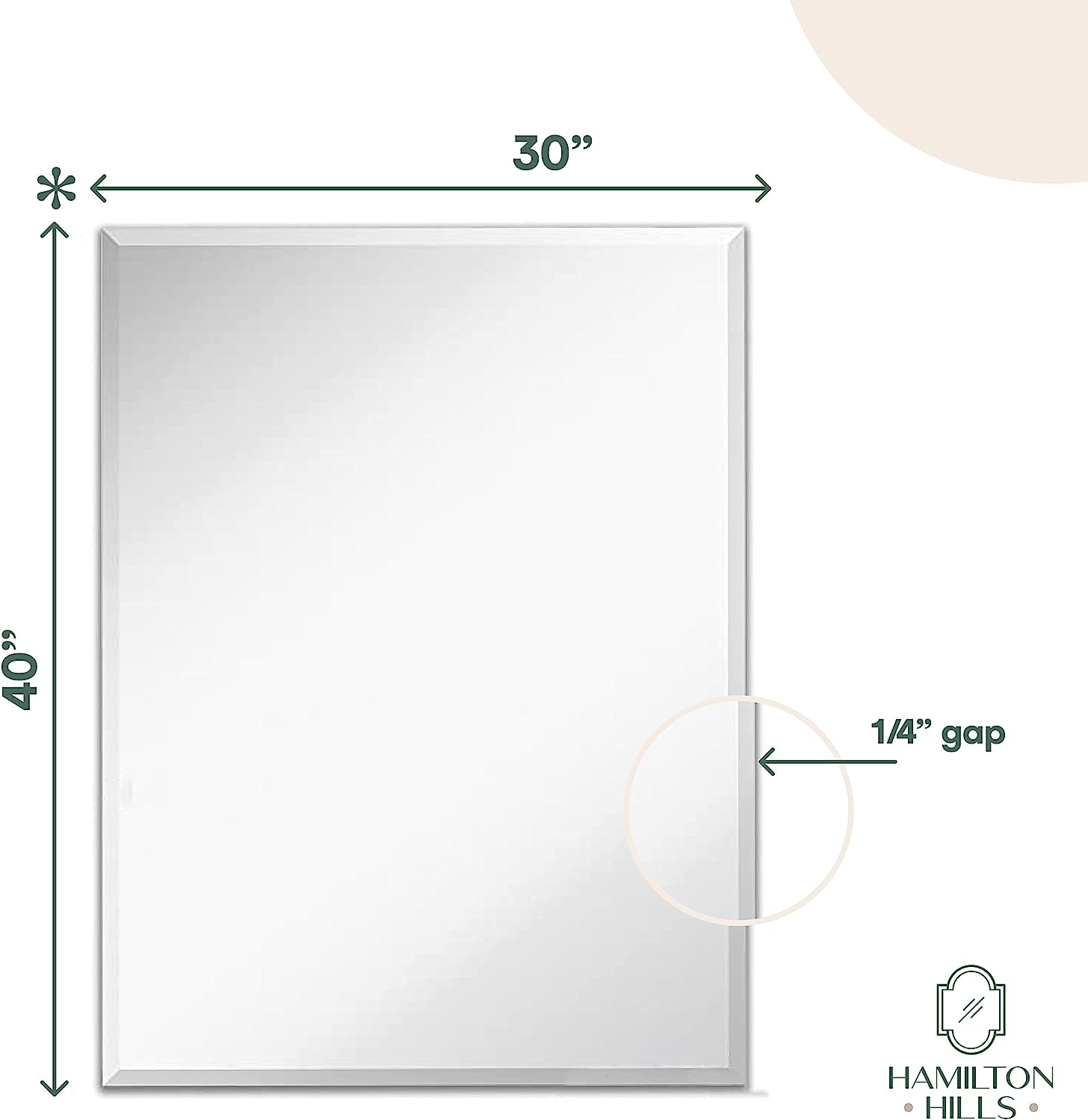 30x40 inch Frameless Rectangular Mirror | Large Polished Glass Core Back, Lightweight Vanity Mirror | Beveled Bathroom Mirrors for Wall | Hanging Horizontally or Vertically Gym Mirror