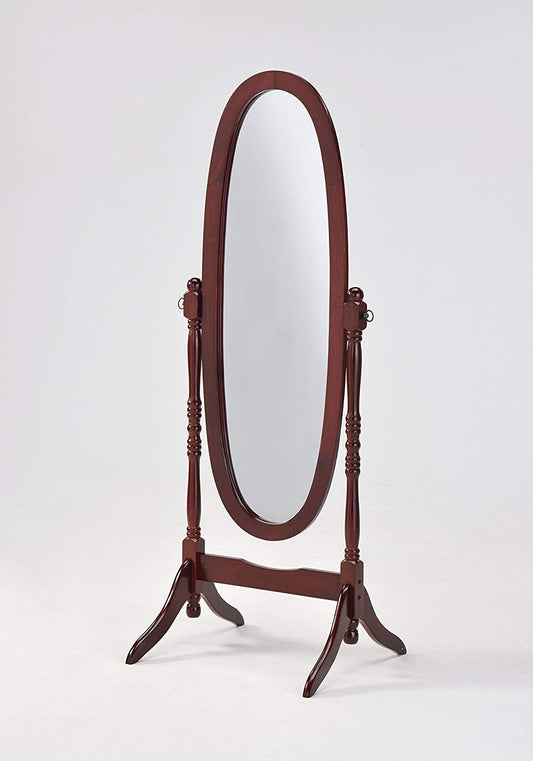 Wooden Cheval Floor Mirror, Cherry Finish by