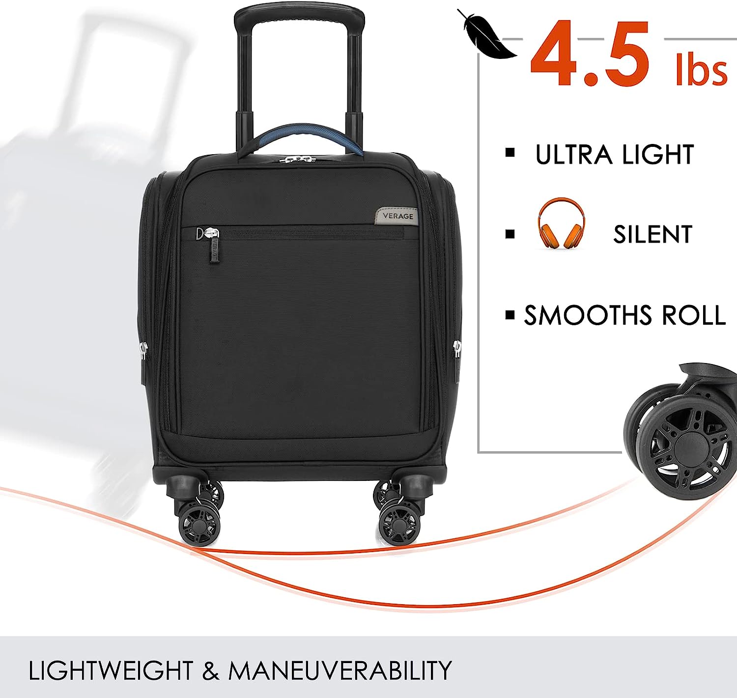 Carry On Underseat Luggage with Wheels & USB Port, Wheeled Spinner Bag Carry-on Luggages for Airlines, Lightweight Suitcase Men Women, Pilots and Crew (14-Inch Compact)