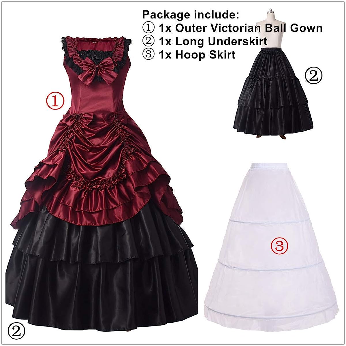 Women Victorian Ball Gown Renaissance Costume Gothic Vampire Dress with Petticoat