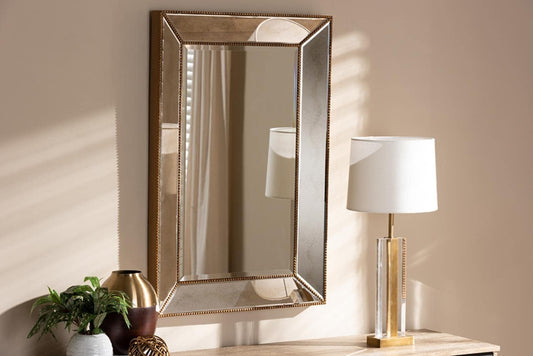 Modern and Contemporary Antique Gold Finished Rectangular Accent Wall Mirror